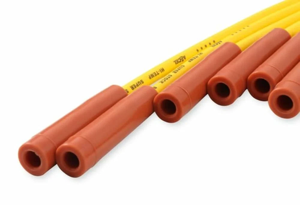 Spark Plug Wire Set - 8mm - Yellow with Orange Straight Boots - 4040